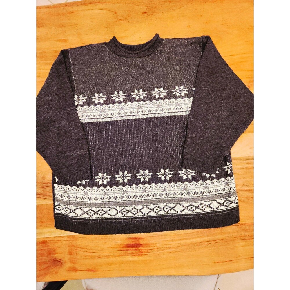 Vintage 90s Norton McNaughton Fair Isle Metallic Snowflake Sweater Large Y2k
